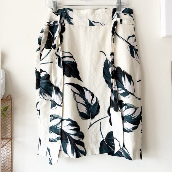 Ann Taylor Ivory Teal Leaves Linen Blend Tie Waist Pencil Skirt Size 8 Petite - Picture 8 of 15
